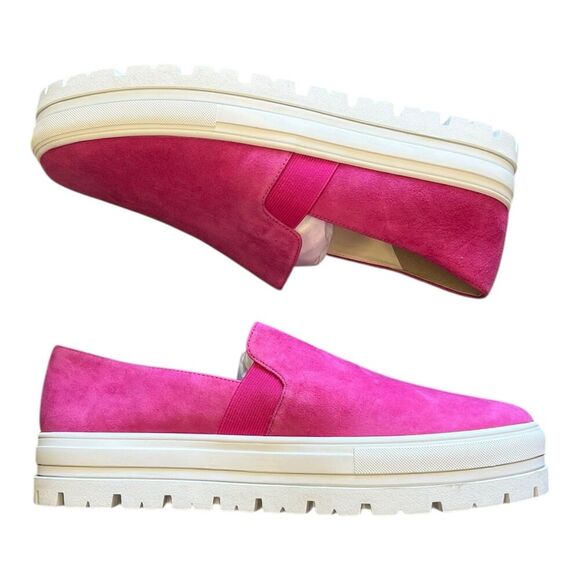 Lisa Vicky Raspberry Pink Suede Gift Platform Slip Om Sneakers 7.5 - Picture 1 of 4